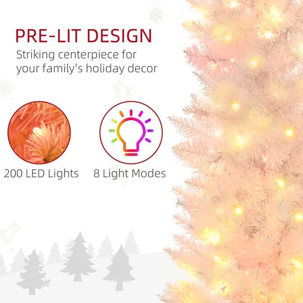 6' Prelit Christmas Trees, Pencil Artificial Christmas Tree With Colourful Surface Tips, Colourful LED Lights, White