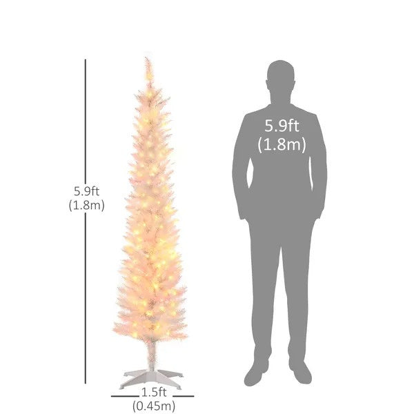6' Prelit Christmas Trees, Pencil Artificial Christmas Tree With Colourful Surface Tips, Colourful LED Lights, White